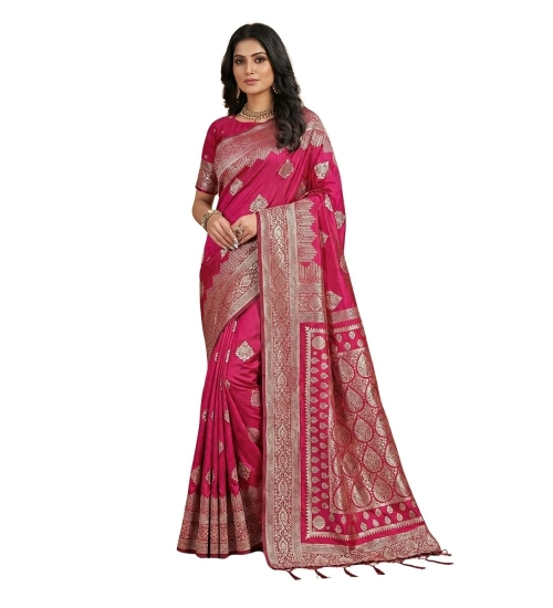 Women's Silk Blend Printed Saree With Unstitched Blouse 5.5Mtr (Magenta)