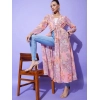 Women's Polyester Floral Long Sleeves Shrug (Peach)