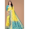 Women's Litchi silk Printed Saree With Unstitched Blouse (Yellow) Women's Litchi silk Printed Saree With Unstitched Blouse (Yellow)