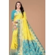 Women's Litchi silk Printed Saree With Unstitched Blouse (Yellow) Women's Litchi silk Printed Saree With Unstitched Blouse (Yellow)