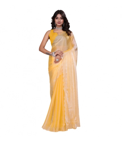 Women's Tissue Pure Silk Embellished Bollywood Saree With Unstitched Blouse 5.5Mtr (Yellow)