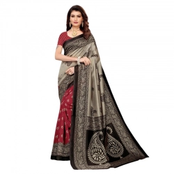 Women's Litchi silk Printed Saree With Unstitched Blouse  5-6 Mtrs (Red)