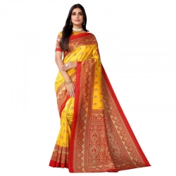 Women's Litchi silk Printed Saree With Unstitched Blouse  5-6 Mtrs (Yellow)