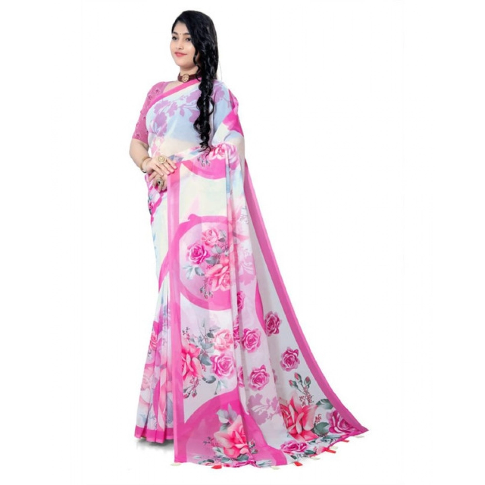Women's Georgette Floral Printed Saree With Unstitched Blouse 5.5Mtr (Pink) Women's Georgette Floral Printed Saree With Unstitched Blouse 5.5Mtr (Pink)