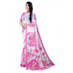 Women's Georgette Floral Printed Saree With Unstitched Blouse 5.5Mtr (Pink)