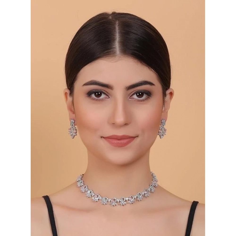 Women's Brass Silver Plated Necklace set (Multicolor)