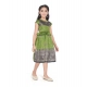 Girl's Brocket Printed Short Sleeve Round Neck Dress (Green)