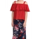 Girl's Rayon Crepe Printed Cold Shoulder Top and Pants Set (Red-Navy) Girl's Rayon Crepe Printed Cold Shoulder Top and Pants Set (Red-Navy)