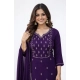 Women's Georgette Ethnic Motif Round 3/4th Sleeve Kurti With Pant Dupatta Set (Purple)