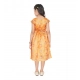 Girl's Brocket Silk Printed Short Sleeve Round Neck Dress (Orange)