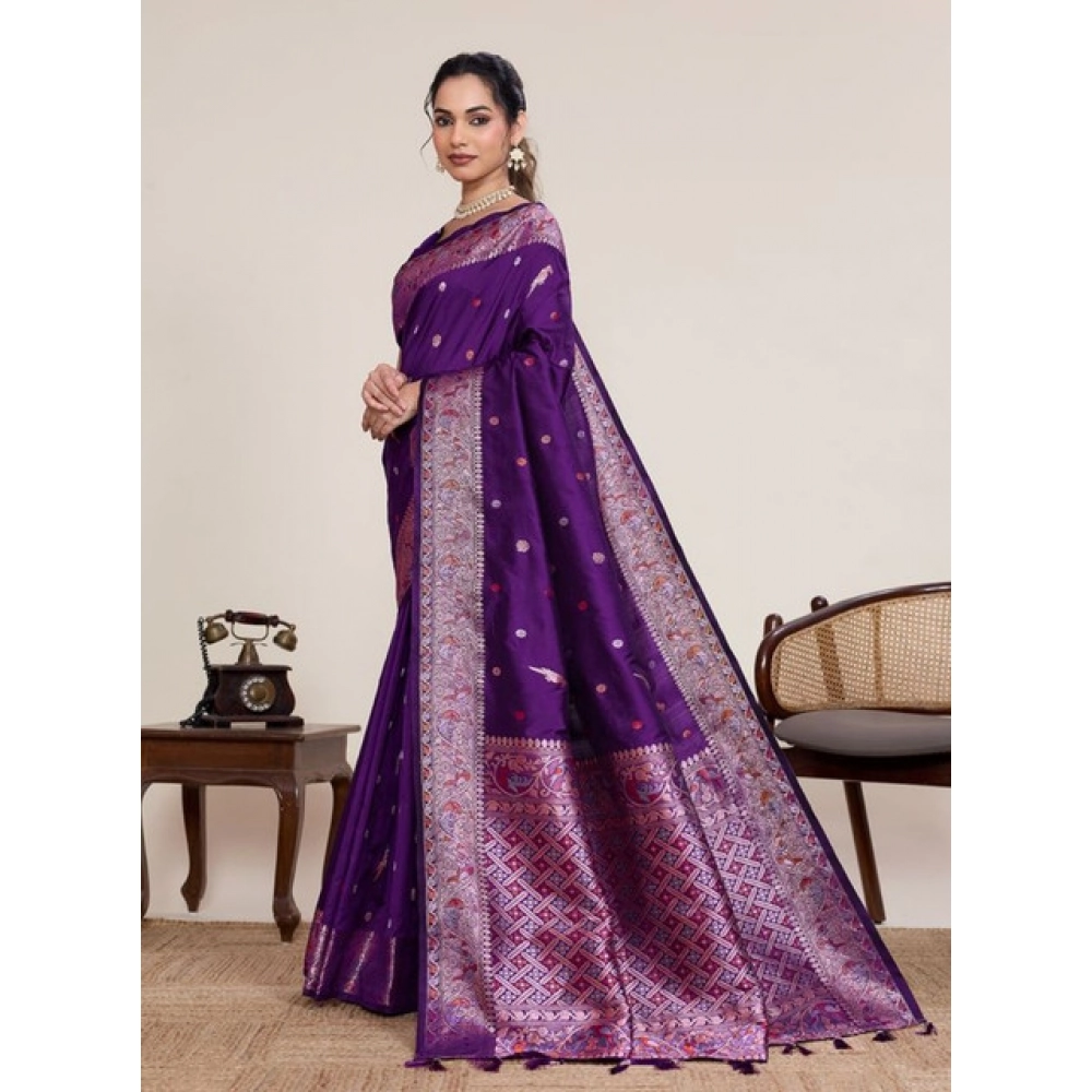 Women's Jacquard Woven Saree With Unstitched Blouse 5.5Mtr (Purple) Women's Jacquard Woven Saree With Unstitched Blouse 5.5Mtr (Purple)