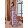 Dropship Women's Printed Cotton Linen Saree withPrinted  Saree With Unstitched Blouse (Purple, 5-6Mtrs)