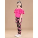 Girl's Cotton Floral Elasticated Jegging and Top Set (Black-Pink) Girl's Cotton Floral Elasticated Jegging and Top Set (Black-Pink)