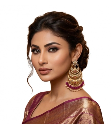 Women's Zinc Alloy Gold Plated Chandbali Earrings (Multicolor)