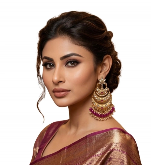 Women's Zinc Alloy Gold Plated Chandbali Earrings (Multicolor)