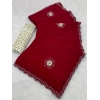 Women's Chiffon Butti Dotted Saree With Unstitched Blouse 5.5Mtr (Red)