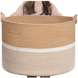 Cotton Dori 16x14 Inch Storage Basket For Clothes (Beige-Beige White)