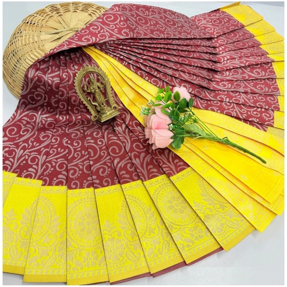 Women's Soft Silk Printed Saree With Unstitched Blouse 5.5Mtr (Brown) Women's Soft Silk Printed Saree With Unstitched Blouse 5.5Mtr (Brown)