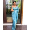 Women's Litchi silk Printed Saree With Unstitched Blouse (Sky Blue) Women's Litchi silk Printed Saree With Unstitched Blouse (Sky Blue)