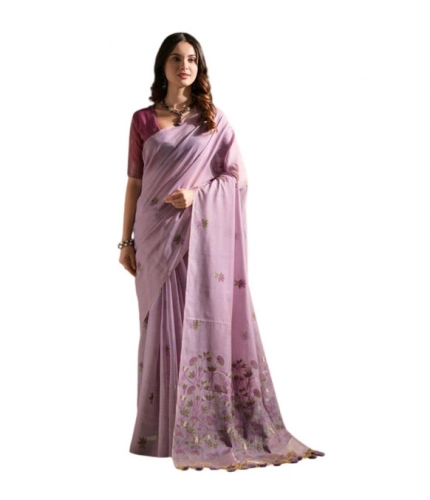 Women's Blended_Cotton Floral Saree With Unstitched Blouse 5.5Mtr (Lavender) Women's Blended_Cotton Floral Saree With Unstitched Blouse 5.5Mtr (Lavender)