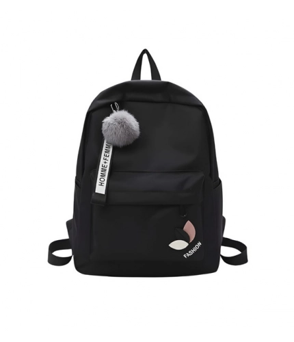 Unisex PU Leather Solid Medium Zipper Backpack (Black)
