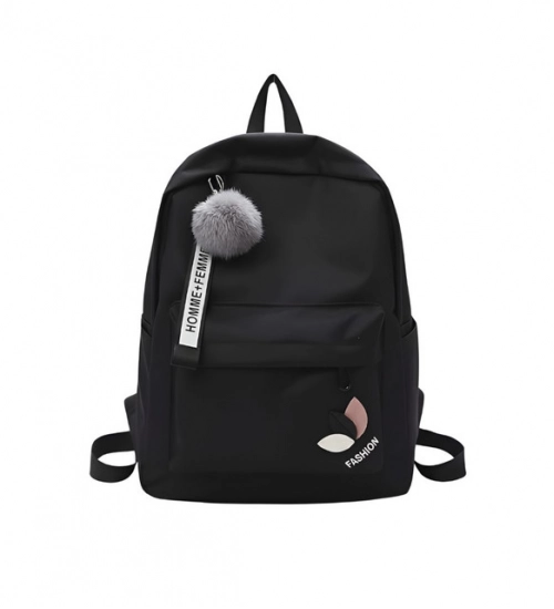 Unisex PU Leather Solid Medium Zipper Backpack (Black)