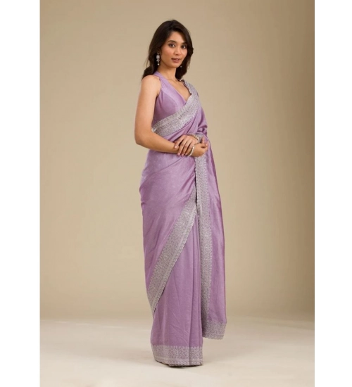 Women's Silk Embroidred Saree With Unstitched Blouse 5.5Mtr (Purple)