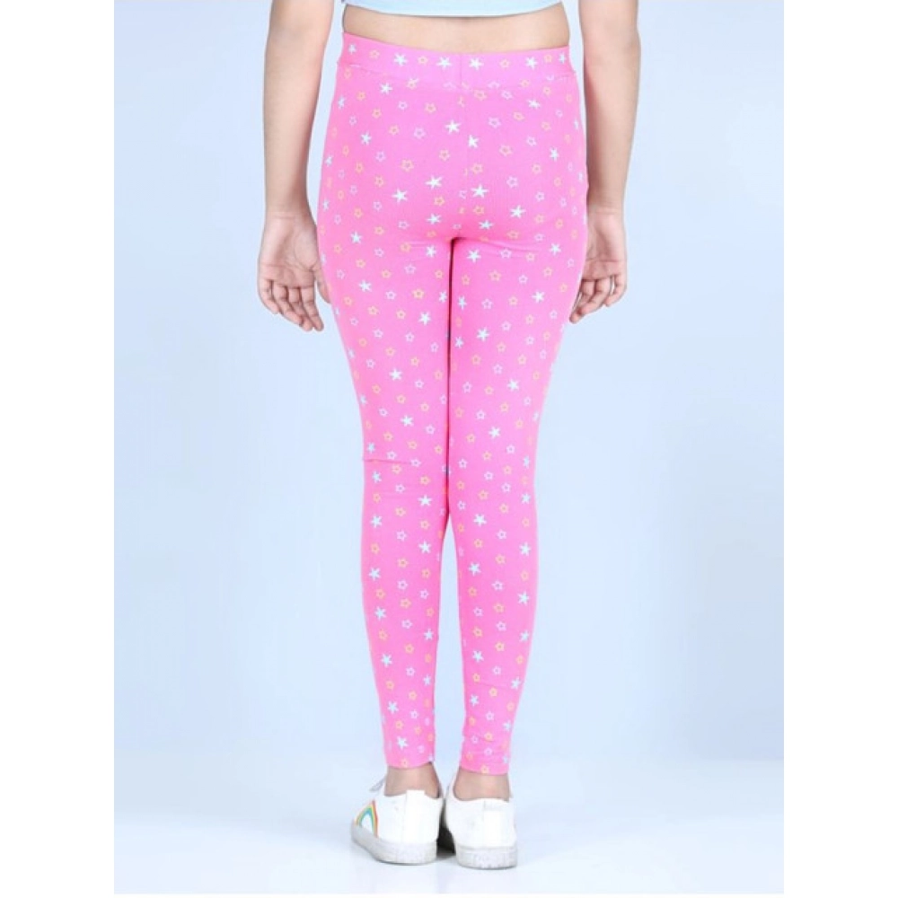 Girl's Cotton Lycra Printed Elasticated Leggings (Pink) Girl's Cotton Lycra Printed Elasticated Leggings (Pink)
