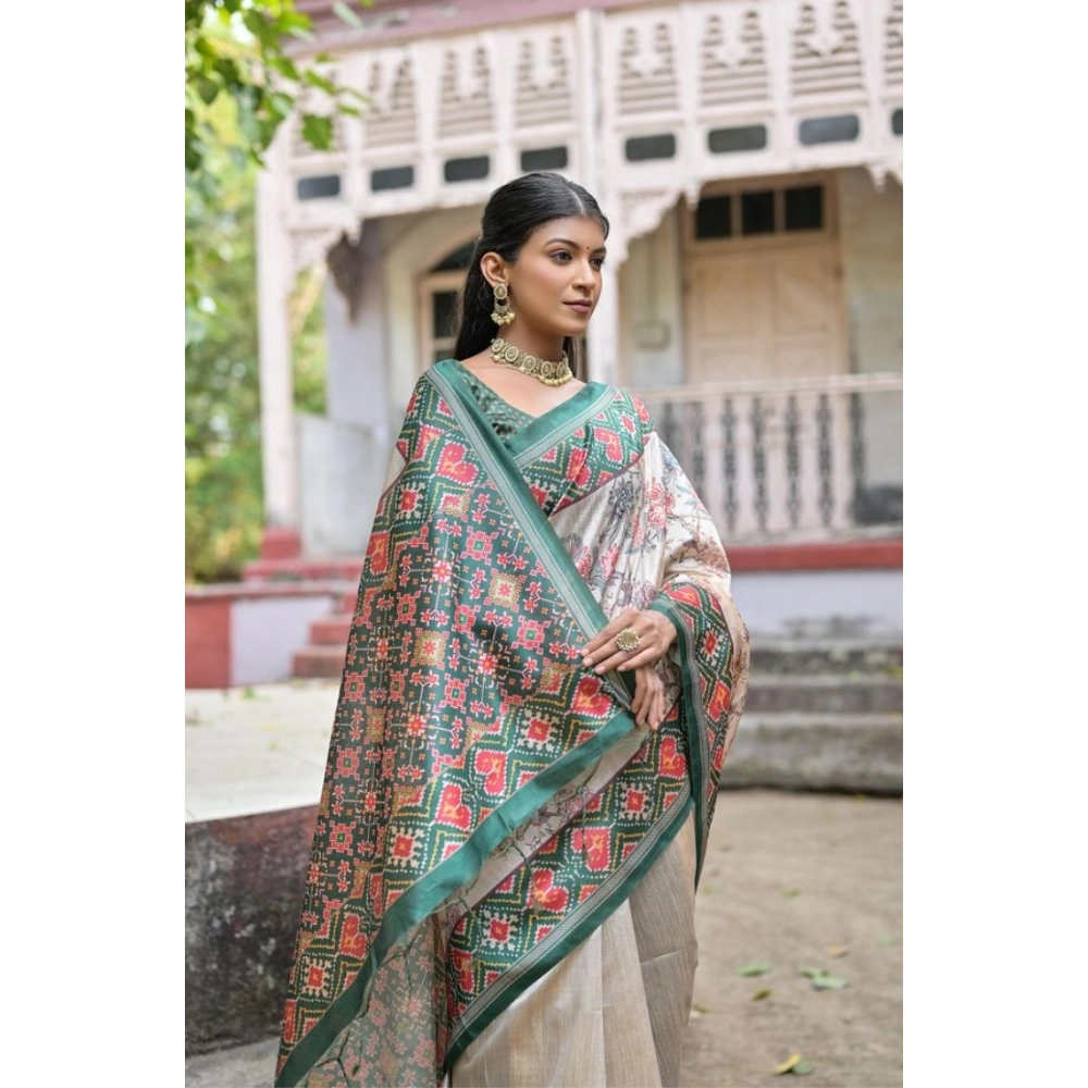 Women's Faux_Tussar Floral Jal With Patola Print Saree With Unstitched Blouse 5.5Mtr (Teal) Women's Faux_Tussar Floral Jal With Patola Print Saree With Unstitched Blouse 5.5Mtr (Teal)