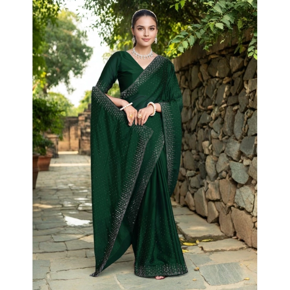 Women's Rangoli Diamond Weaving - Stone Work Saree With Unstitched Blouse 5.5Mtr (Green) Women's Rangoli Diamond Weaving - Stone Work Saree With Unstitched Blouse 5.5Mtr (Green)