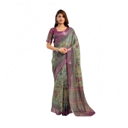 Women's Linen Cotton Printed Ready To Wear Saree With Unstitched Blouse 5.5 Mtr (Multicolor)