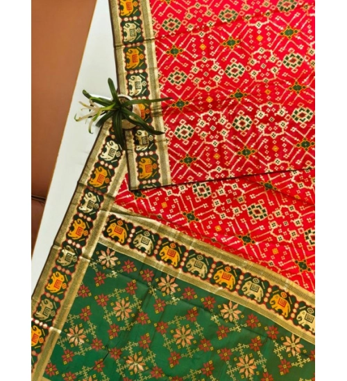 Women's Patola Silk Meena And Zari Woven Saree With Unstitched Blouse 5.5Mtr (Red) Women's Patola Silk Meena And Zari Woven Saree With Unstitched Blouse 5.5Mtr (Red)