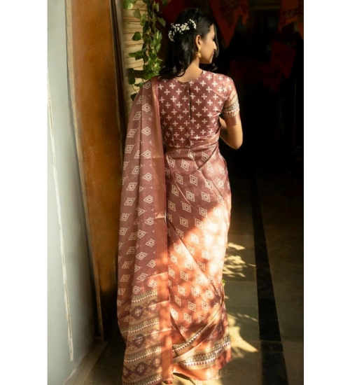 Women's Polyester Printed Saree With Unstitched Blouse 5.5 Mtr (Maroon)