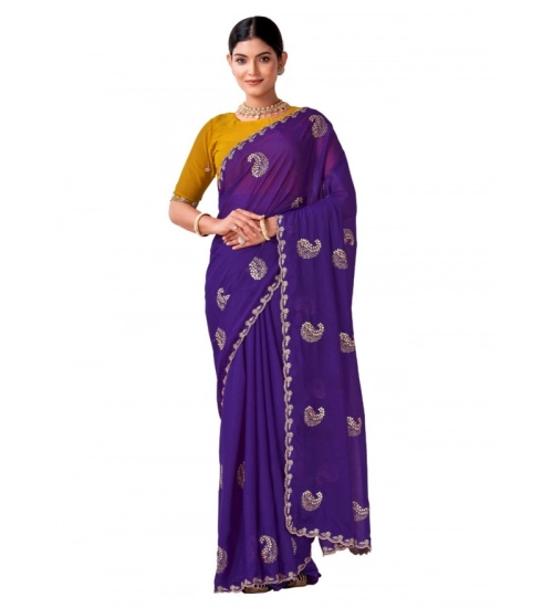 Women's Digital Printed  Georgette Saree With Unstitched Blouse (Purple, 5-6 Mtrs)