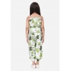 Girl's Denim Embroidered Sleeveless Jumpsuit (White-Green)