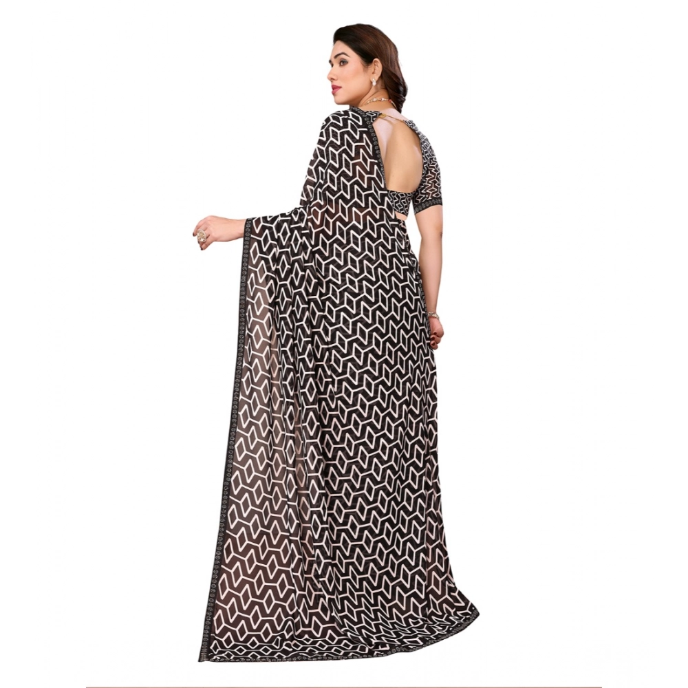 Women's Georgette Printed Saree With Unstitched Blouse 5.5Mtr (Black) Women's Georgette Printed Saree With Unstitched Blouse 5.5Mtr (Black)