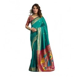 Women's Silk Blend Woven Saree With Unstitched Blouse 5.5 Mtr (Green)