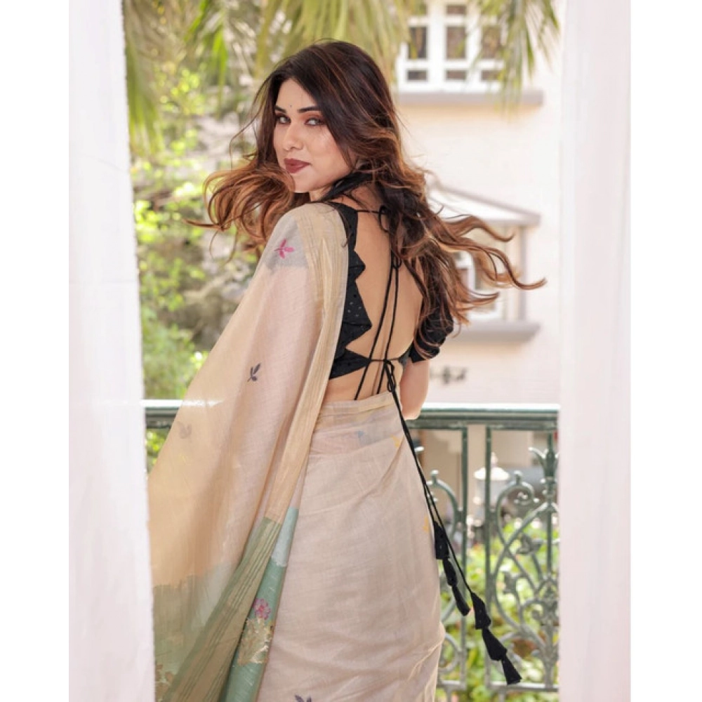 Women's Blended_Cotton Woven_Motifs Saree With Unstitched Blouse 5.5Mtr (Rama_Green) Women's Blended_Cotton Woven_Motifs Saree With Unstitched Blouse 5.5Mtr (Rama_Green)