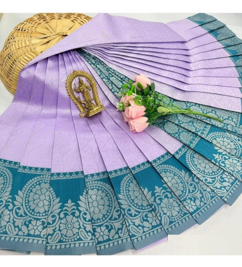 Women's Soft Silk Printed Saree With Unstitched Blouse 5.5Mtr (Lavender)