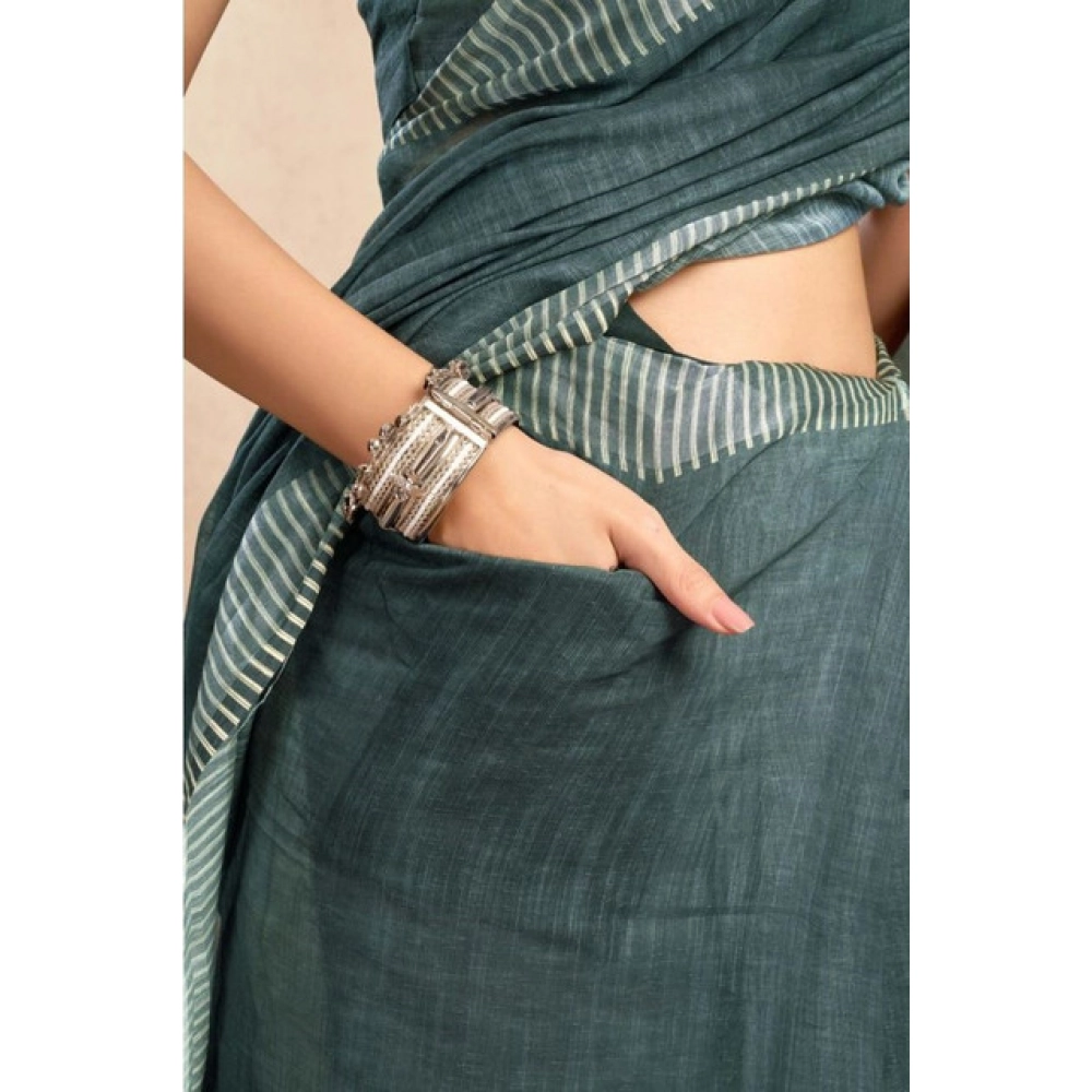 Women's Faux Linen Floral Ready to wear Saree With Unstitched Blouse 5.5Mtr (Light_Teal) Women's Faux Linen Floral Ready to wear Saree With Unstitched Blouse 5.5Mtr (Light_Teal)