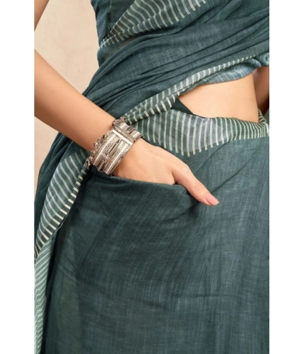Women's Faux Linen Floral Ready to wear Saree With Unstitched Blouse 5.5Mtr (Light_Teal)