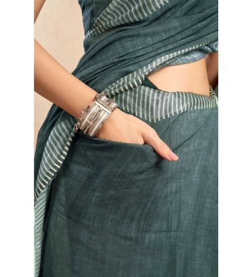 Women's Faux Linen Floral Ready to wear Saree With Unstitched Blouse 5.5Mtr (Light_Teal)