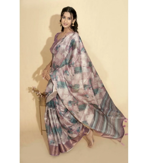 Women's Polyester Printed Saree With Unstitched Blouse 5.5 Mtr (Multicolor)