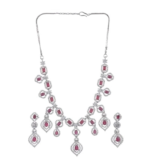 Women's Brass Silver Plated Necklace set (Red) Women's Brass Silver Plated Necklace set (Red)