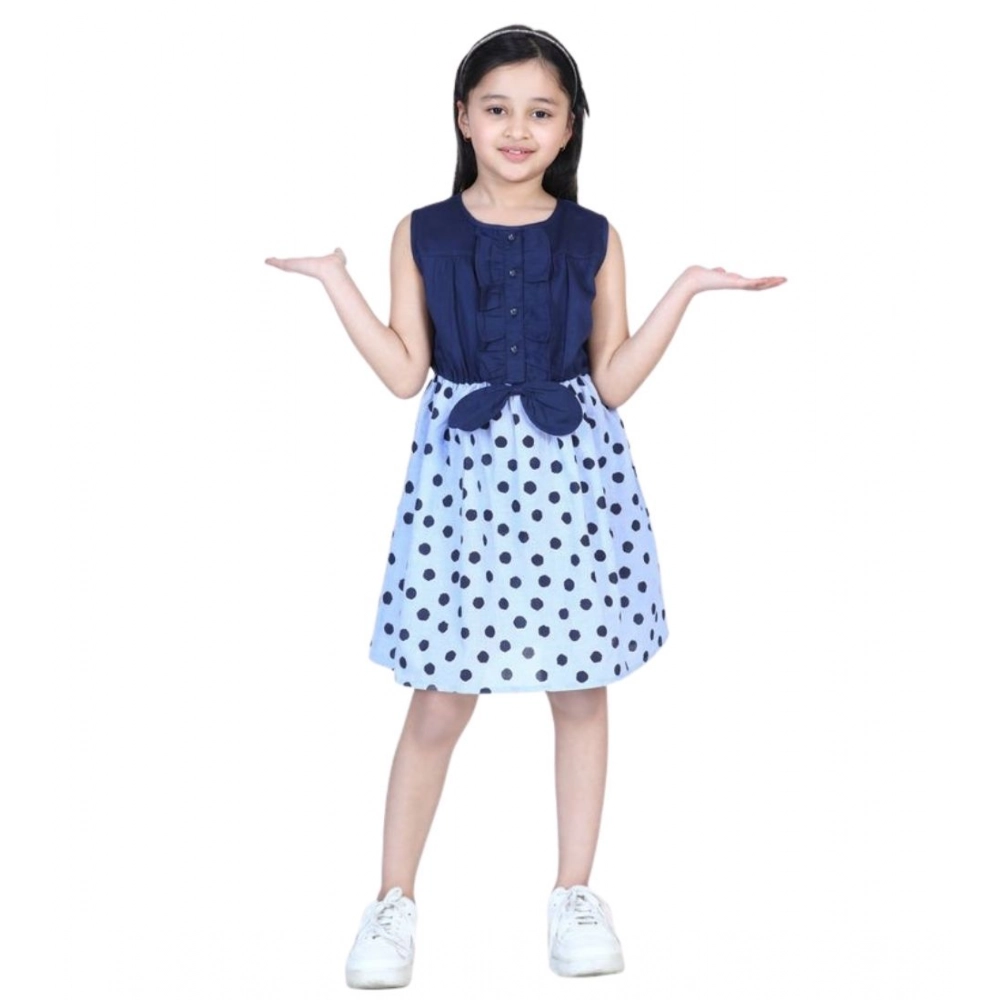 Girl's Denim Polka Sleeveless Dress (Blue) Girl's Denim Polka Sleeveless Dress (Blue)