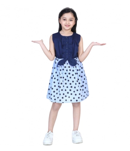 Girl's Denim Polka Sleeveless Dress (Blue)