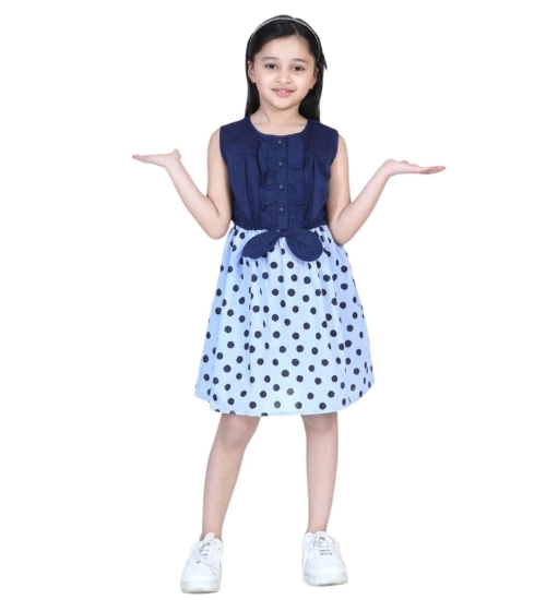 Girl's Denim Polka Sleeveless Dress (Blue)