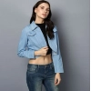 Women's Denim Solid 3-4th Sleeves Shrug (Blue)