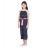 Girl's Rayon Flamingo Print Sleeveless Jumpsuit (Black-Pink)