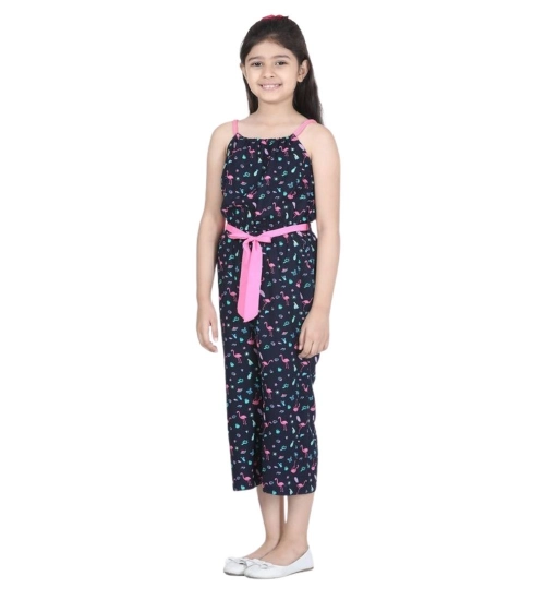Girl's Rayon Flamingo Print Sleeveless Jumpsuit (Black-Pink) Girl's Rayon Flamingo Print Sleeveless Jumpsuit (Black-Pink)